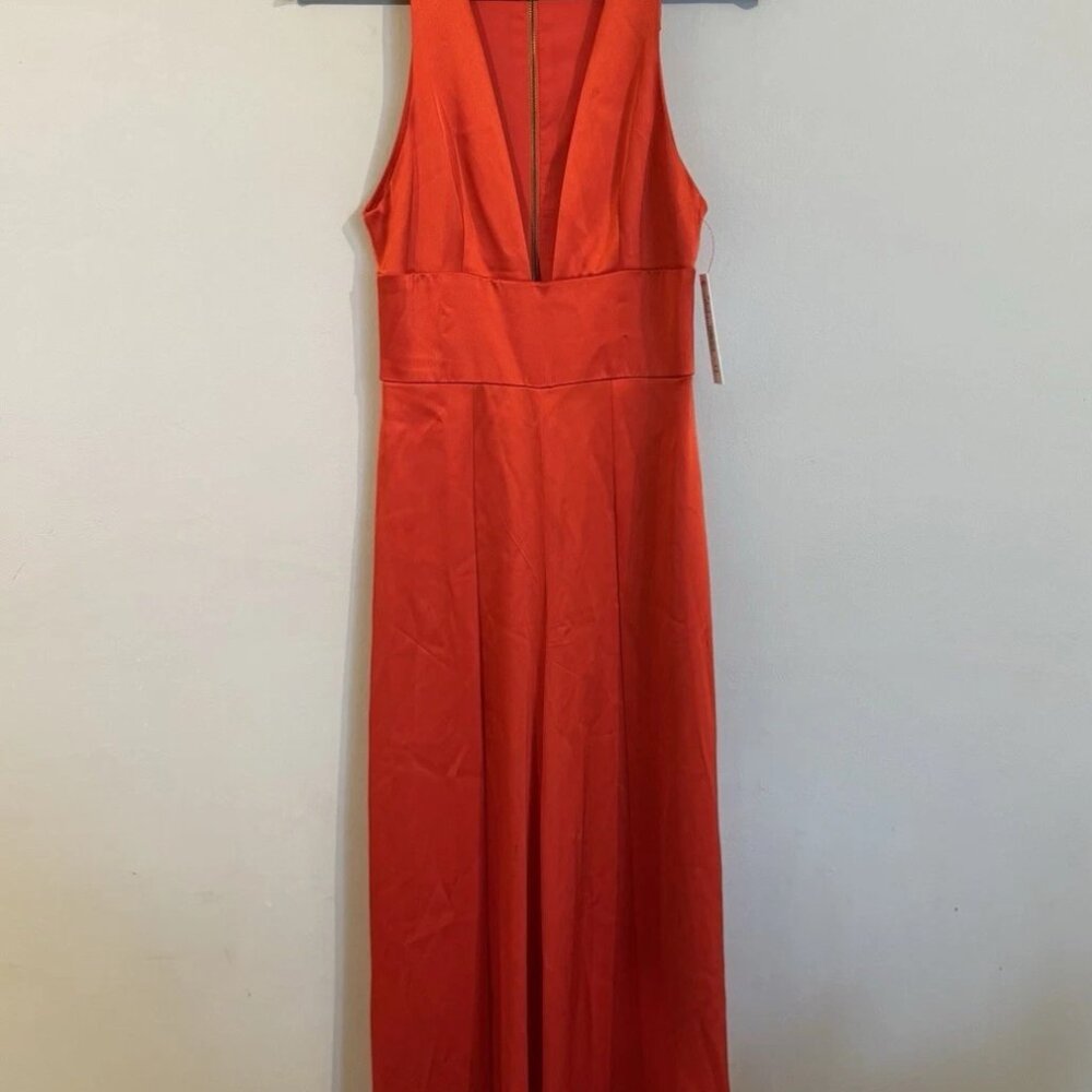 NWT Alice + Olivia Satin Chili Pepper Orange Jumpsuit Size 0
